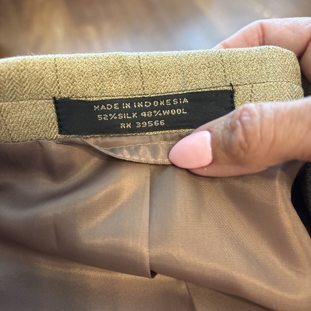 Petrocelli Men's Beige Tan Brown Plaid Windowpane Silk Wool Blazer Jacket  48L - Picture 7 of 10